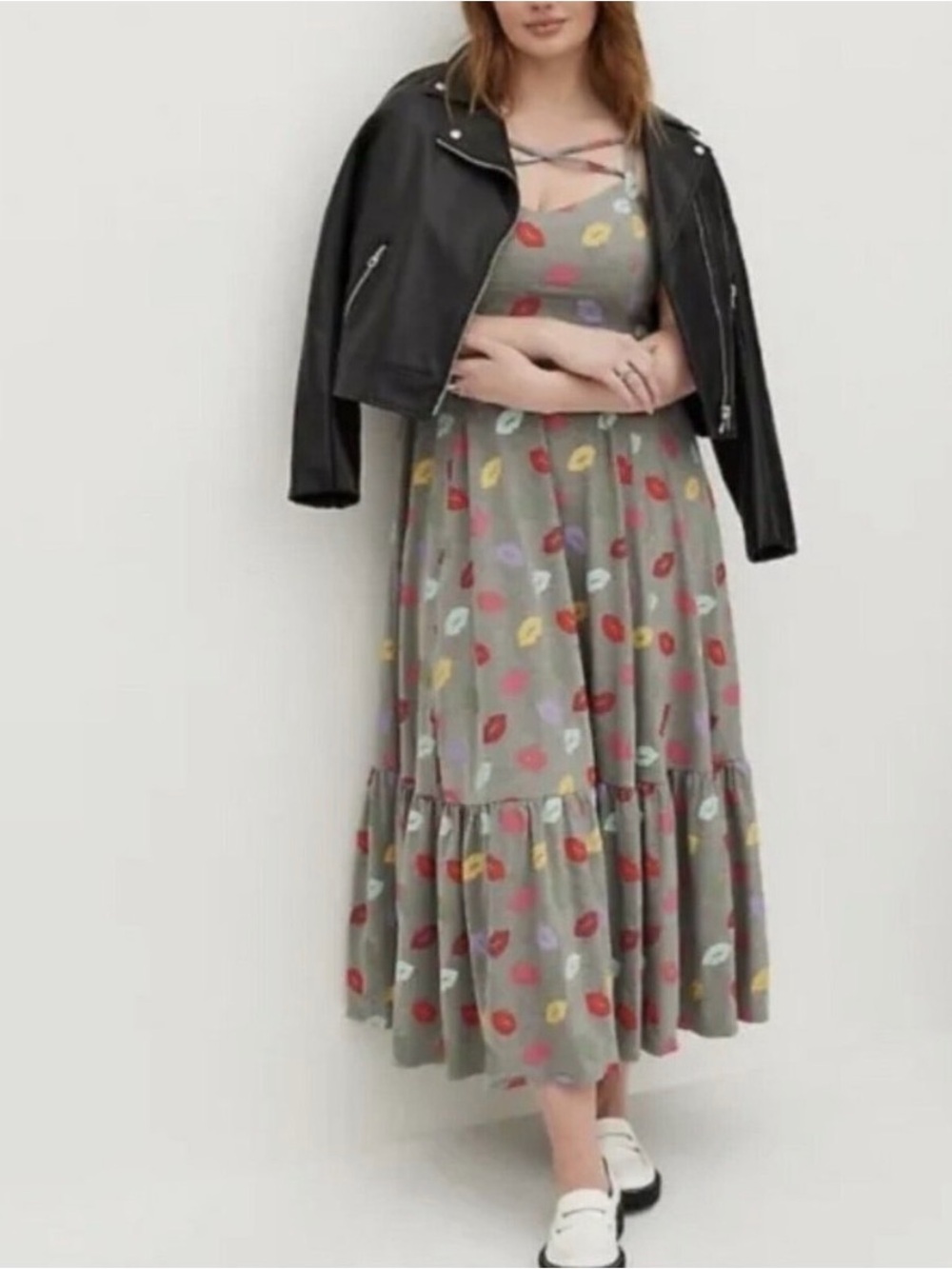 torrid Gray Maxi Dress with Multicolor Lip Print